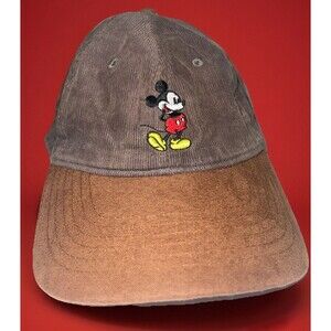 WALT DISNEY PARKS MICKEY MOUSE corduroy Tan Character Adjustable Cap Hat Vintage